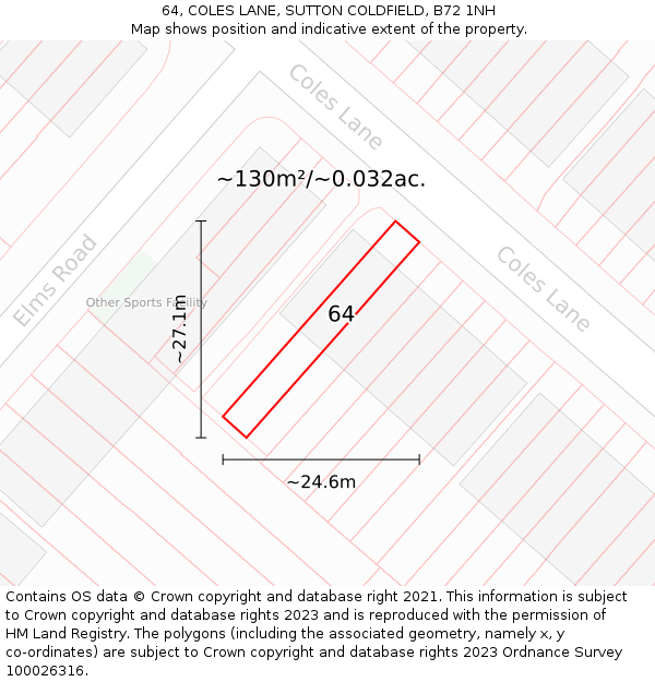 64, COLES LANE, SUTTON COLDFIELD, B72 1NH: Plot and title map