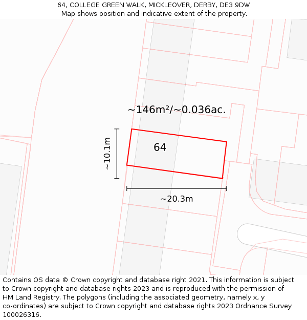 64, COLLEGE GREEN WALK, MICKLEOVER, DERBY, DE3 9DW: Plot and title map