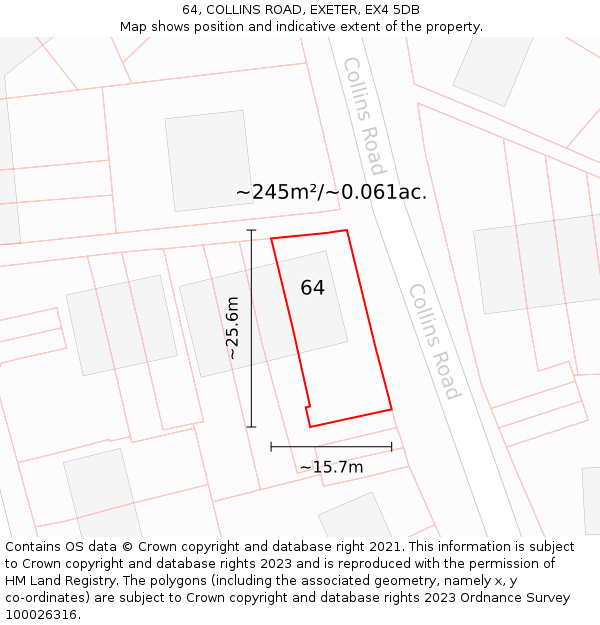 64, COLLINS ROAD, EXETER, EX4 5DB: Plot and title map