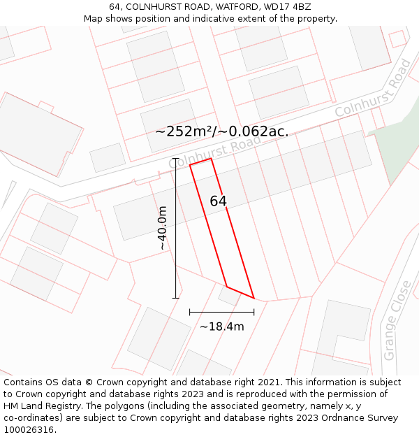 64, COLNHURST ROAD, WATFORD, WD17 4BZ: Plot and title map