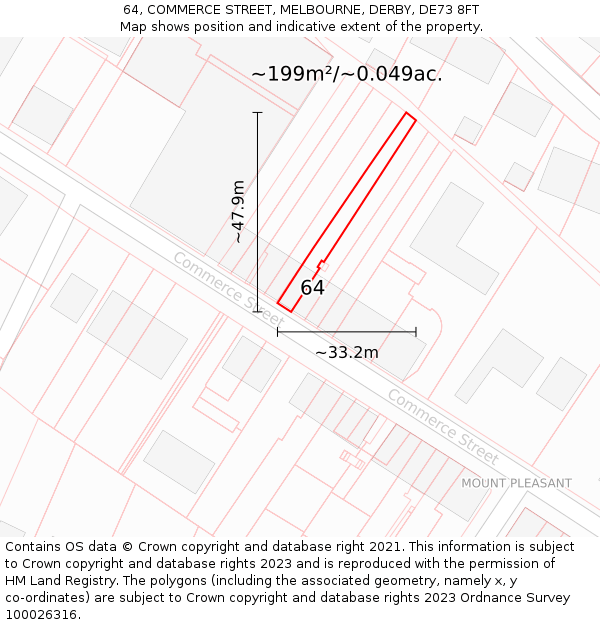 64, COMMERCE STREET, MELBOURNE, DERBY, DE73 8FT: Plot and title map