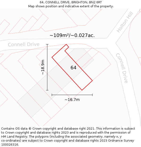 64, CONNELL DRIVE, BRIGHTON, BN2 6RT: Plot and title map