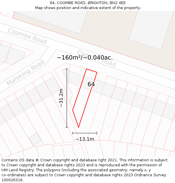 64, COOMBE ROAD, BRIGHTON, BN2 4EE: Plot and title map