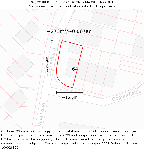 64, COPPERFIELDS, LYDD, ROMNEY MARSH, TN29 9UT: Plot and title map