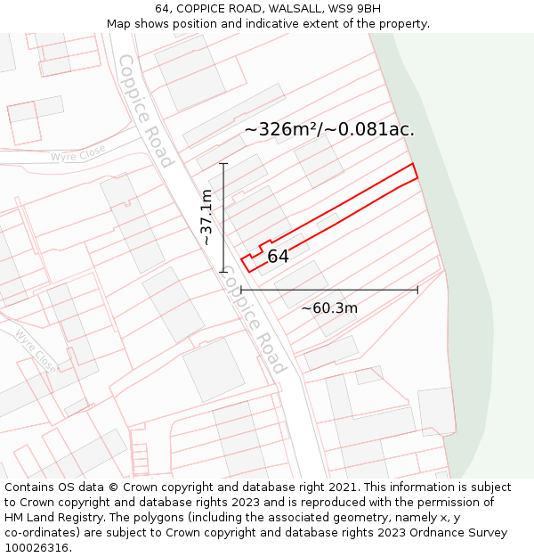 64, COPPICE ROAD, WALSALL, WS9 9BH: Plot and title map