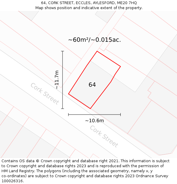 64, CORK STREET, ECCLES, AYLESFORD, ME20 7HQ: Plot and title map