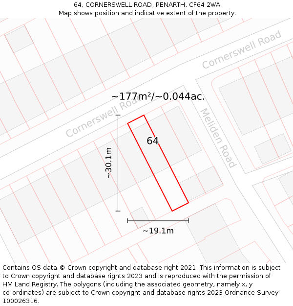 64, CORNERSWELL ROAD, PENARTH, CF64 2WA: Plot and title map