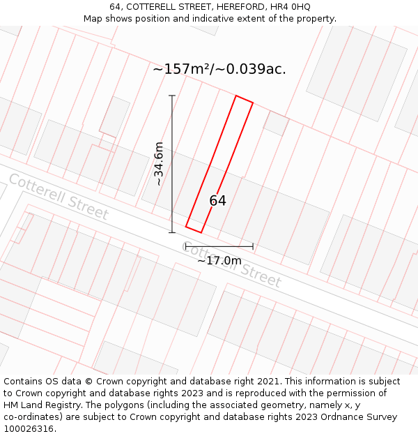 64, COTTERELL STREET, HEREFORD, HR4 0HQ: Plot and title map