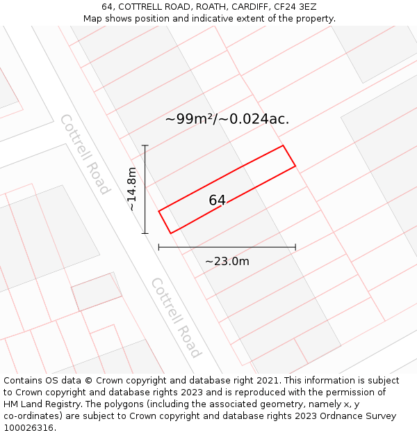64, COTTRELL ROAD, ROATH, CARDIFF, CF24 3EZ: Plot and title map