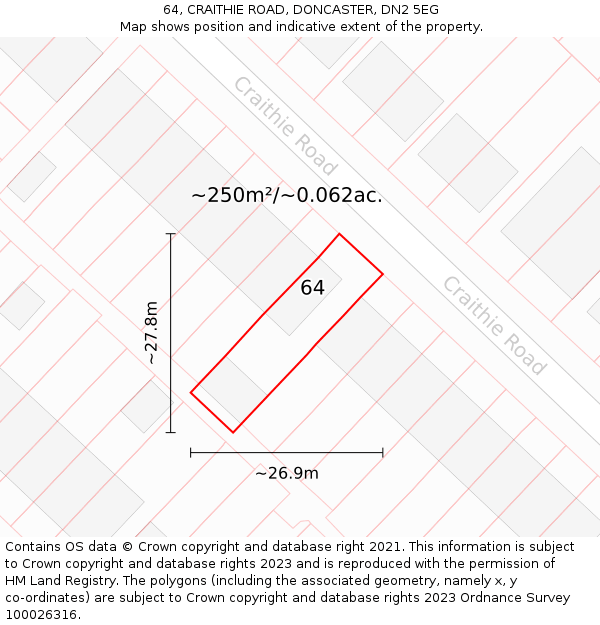64, CRAITHIE ROAD, DONCASTER, DN2 5EG: Plot and title map