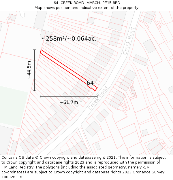 64, CREEK ROAD, MARCH, PE15 8RD: Plot and title map