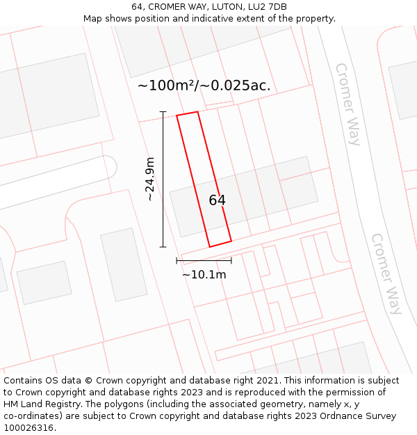 64, CROMER WAY, LUTON, LU2 7DB: Plot and title map