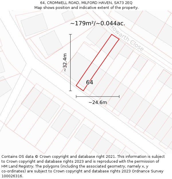 64, CROMWELL ROAD, MILFORD HAVEN, SA73 2EQ: Plot and title map