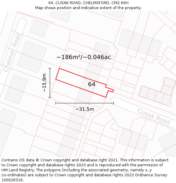 64, CUSAK ROAD, CHELMSFORD, CM2 6XH: Plot and title map