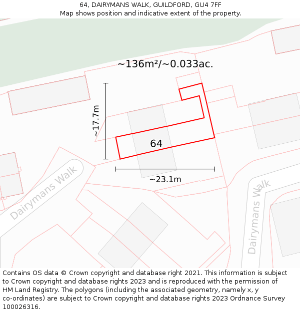 64, DAIRYMANS WALK, GUILDFORD, GU4 7FF: Plot and title map