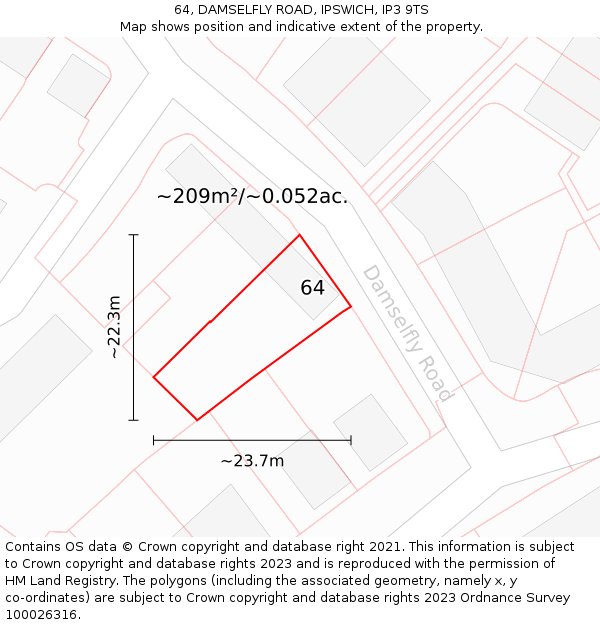 64, DAMSELFLY ROAD, IPSWICH, IP3 9TS: Plot and title map