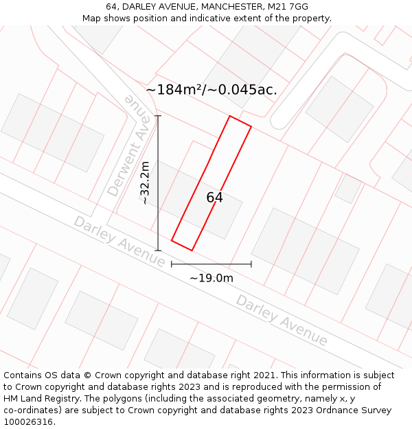 64, DARLEY AVENUE, MANCHESTER, M21 7GG: Plot and title map