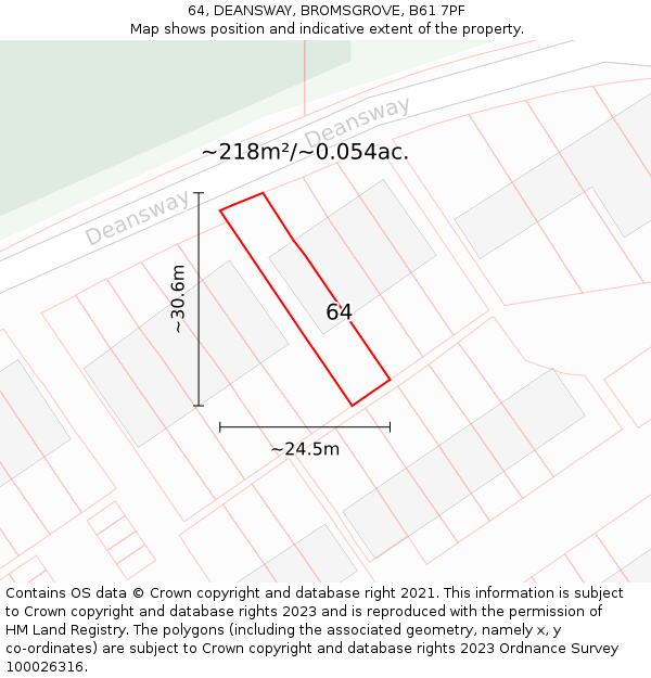 64, DEANSWAY, BROMSGROVE, B61 7PF: Plot and title map