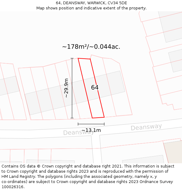 64, DEANSWAY, WARWICK, CV34 5DE: Plot and title map