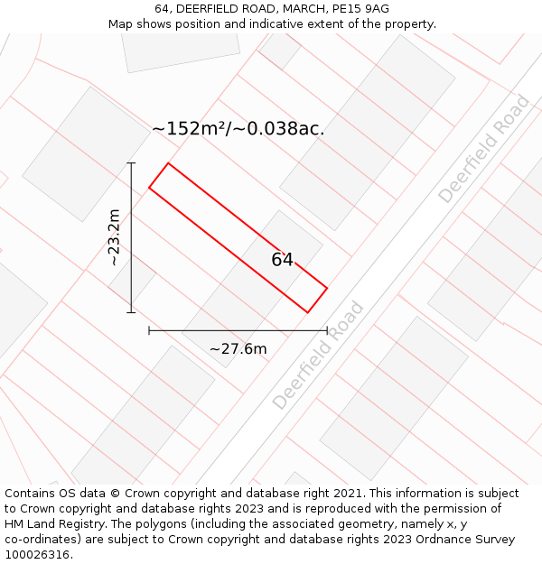 64, DEERFIELD ROAD, MARCH, PE15 9AG: Plot and title map