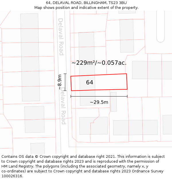64, DELAVAL ROAD, BILLINGHAM, TS23 3BU: Plot and title map