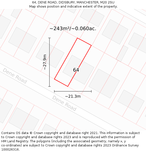64, DENE ROAD, DIDSBURY, MANCHESTER, M20 2SU: Plot and title map