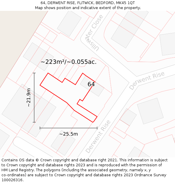 64, DERWENT RISE, FLITWICK, BEDFORD, MK45 1QT: Plot and title map