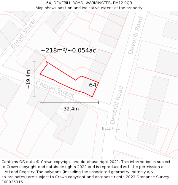 64, DEVERILL ROAD, WARMINSTER, BA12 9QR: Plot and title map