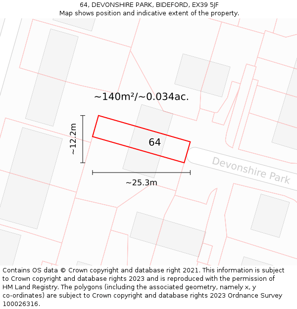 64, DEVONSHIRE PARK, BIDEFORD, EX39 5JF: Plot and title map