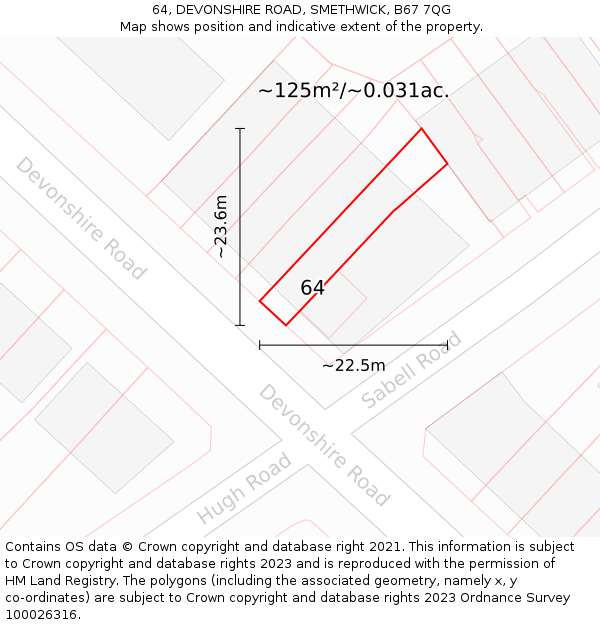 64, DEVONSHIRE ROAD, SMETHWICK, B67 7QG: Plot and title map