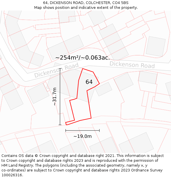 64, DICKENSON ROAD, COLCHESTER, CO4 5BS: Plot and title map