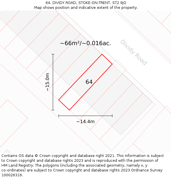 64, DIVIDY ROAD, STOKE-ON-TRENT, ST2 9JG: Plot and title map