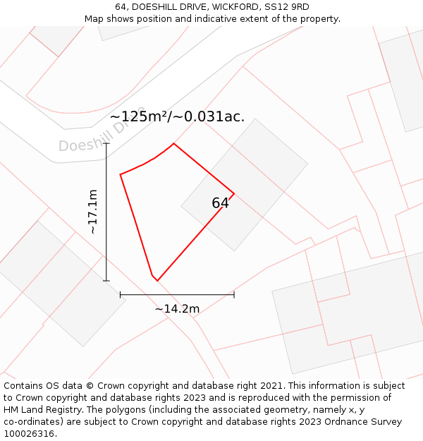 64, DOESHILL DRIVE, WICKFORD, SS12 9RD: Plot and title map