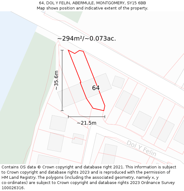 64, DOL Y FELIN, ABERMULE, MONTGOMERY, SY15 6BB: Plot and title map