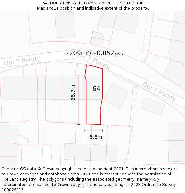 64, DOL Y PANDY, BEDWAS, CAERPHILLY, CF83 8HP: Plot and title map