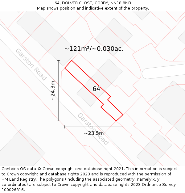 64, DOLVER CLOSE, CORBY, NN18 8NB: Plot and title map