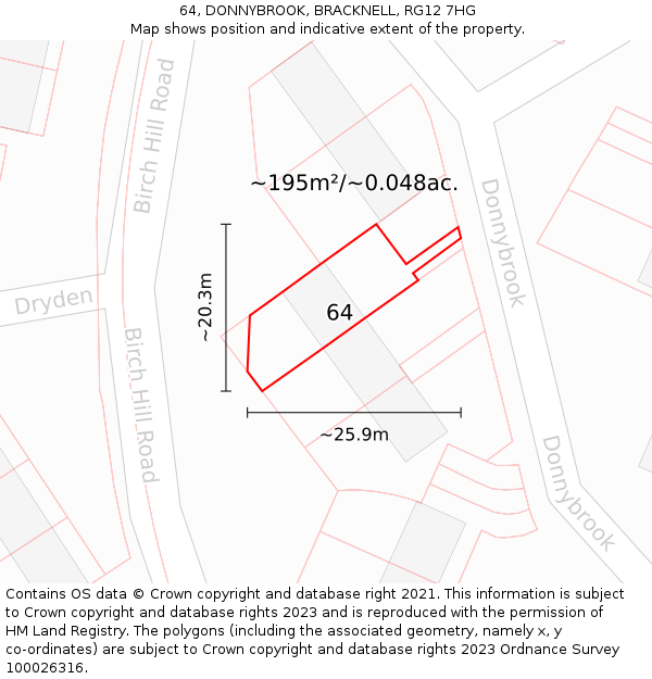64, DONNYBROOK, BRACKNELL, RG12 7HG: Plot and title map