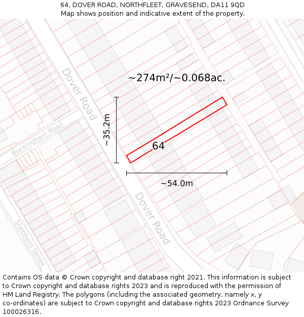 64, DOVER ROAD, NORTHFLEET, GRAVESEND, DA11 9QD: Plot and title map