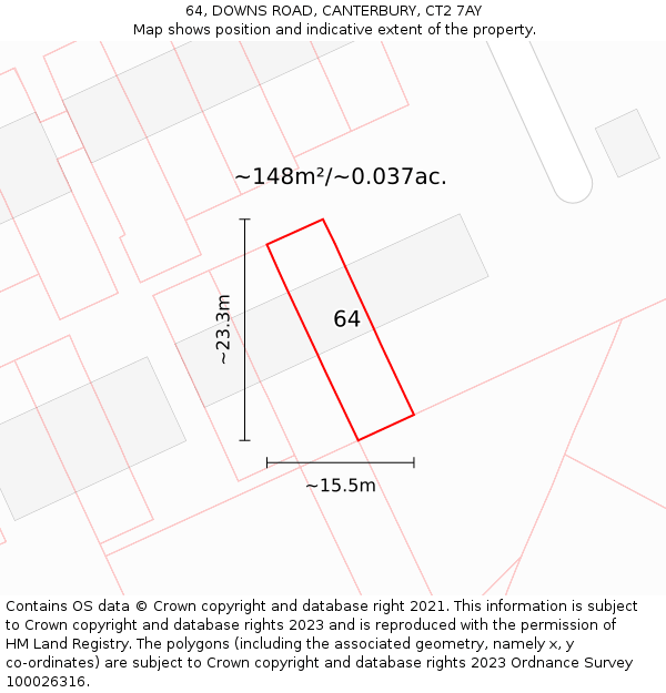 64, DOWNS ROAD, CANTERBURY, CT2 7AY: Plot and title map