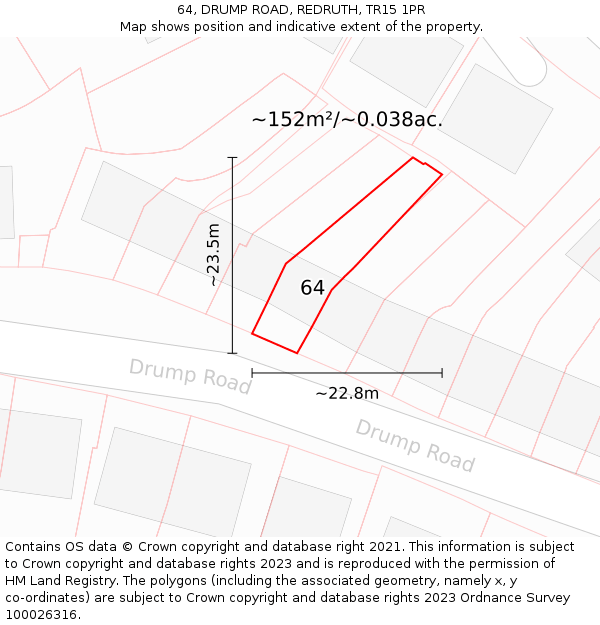 64, DRUMP ROAD, REDRUTH, TR15 1PR: Plot and title map
