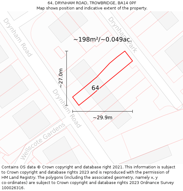 64, DRYNHAM ROAD, TROWBRIDGE, BA14 0PF: Plot and title map