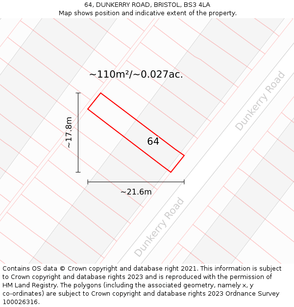 64, DUNKERRY ROAD, BRISTOL, BS3 4LA: Plot and title map