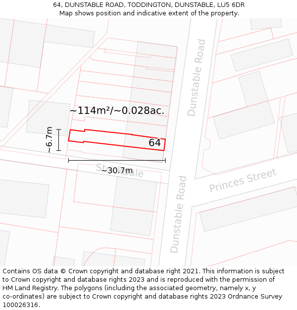 64, DUNSTABLE ROAD, TODDINGTON, DUNSTABLE, LU5 6DR: Plot and title map