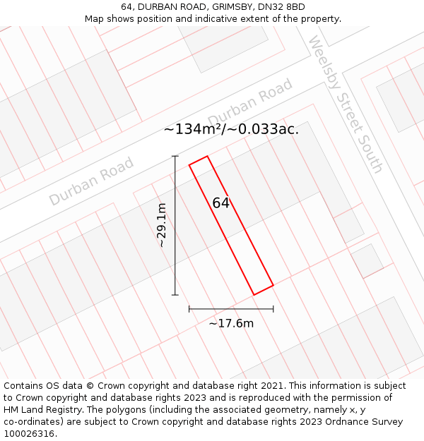 64, DURBAN ROAD, GRIMSBY, DN32 8BD: Plot and title map