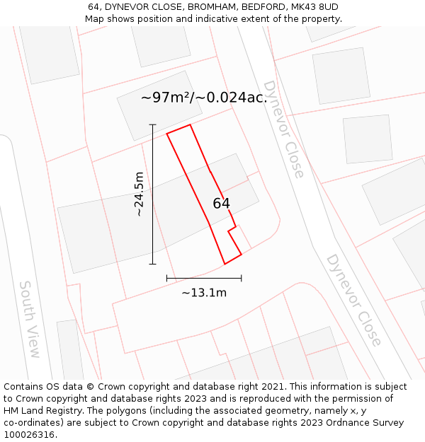 64, DYNEVOR CLOSE, BROMHAM, BEDFORD, MK43 8UD: Plot and title map