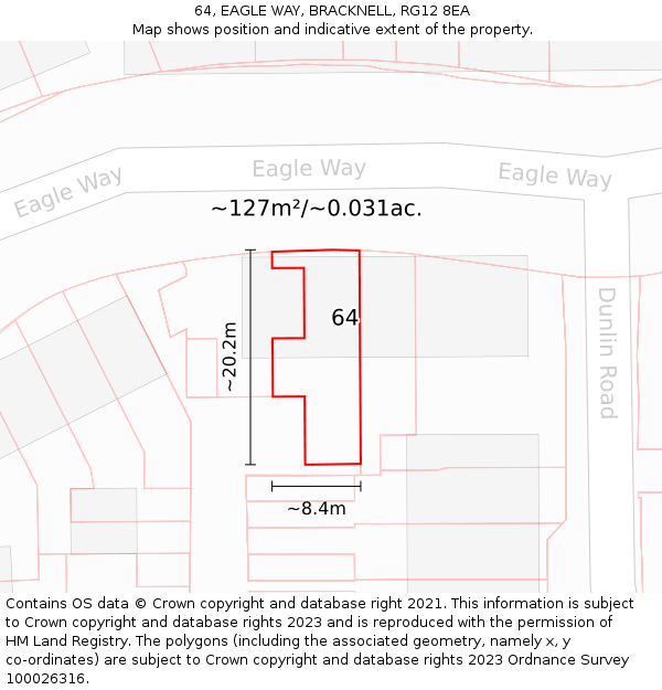 64, EAGLE WAY, BRACKNELL, RG12 8EA: Plot and title map
