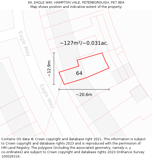64, EAGLE WAY, HAMPTON VALE, PETERBOROUGH, PE7 8EA: Plot and title map