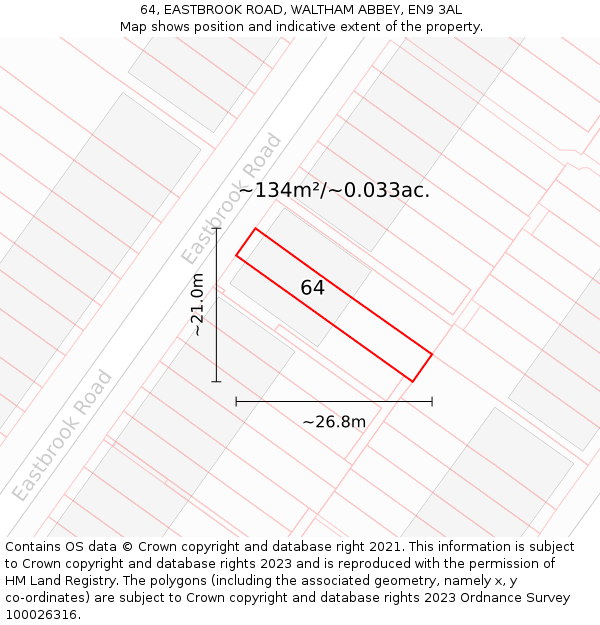64, EASTBROOK ROAD, WALTHAM ABBEY, EN9 3AL: Plot and title map