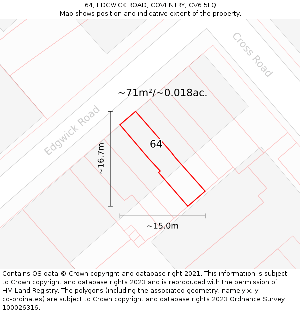64, EDGWICK ROAD, COVENTRY, CV6 5FQ: Plot and title map