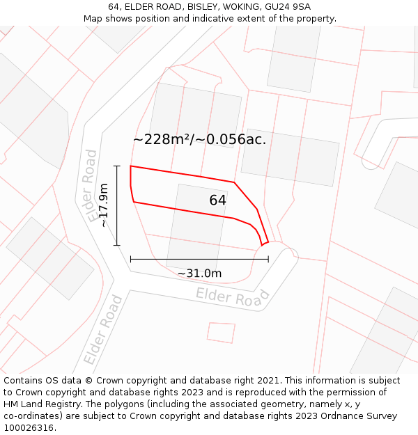 64, ELDER ROAD, BISLEY, WOKING, GU24 9SA: Plot and title map